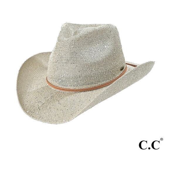 RETAIL $32 Sequin Cowboy Hat with Suede Trim*PEARL*CC brand - Picture 1 of 1